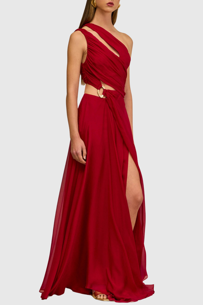 Simeon One Shoulder Cutout Ruched Maxi Dress