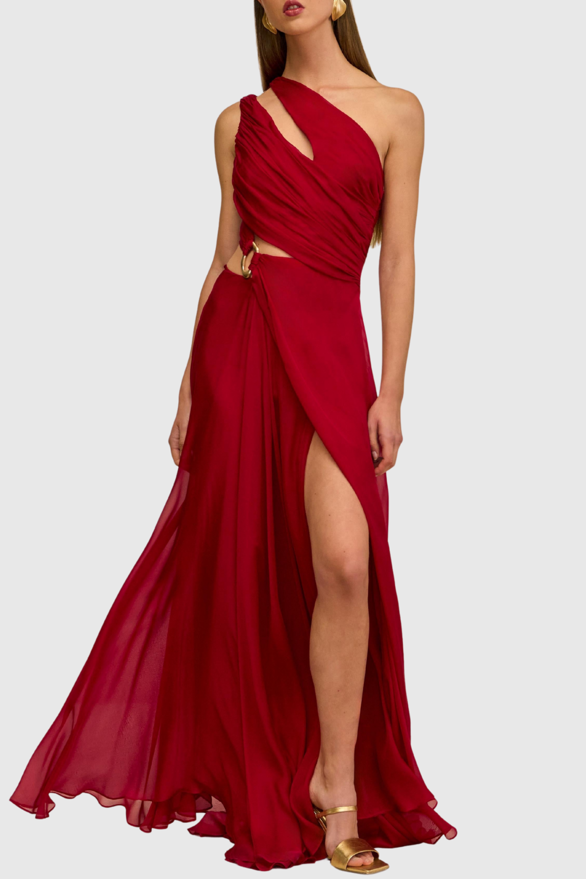 Simeon One Shoulder Cutout Ruched Maxi Dress