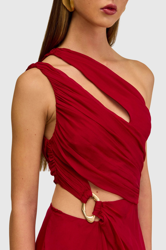 Simeon One Shoulder Cutout Ruched Maxi Dress