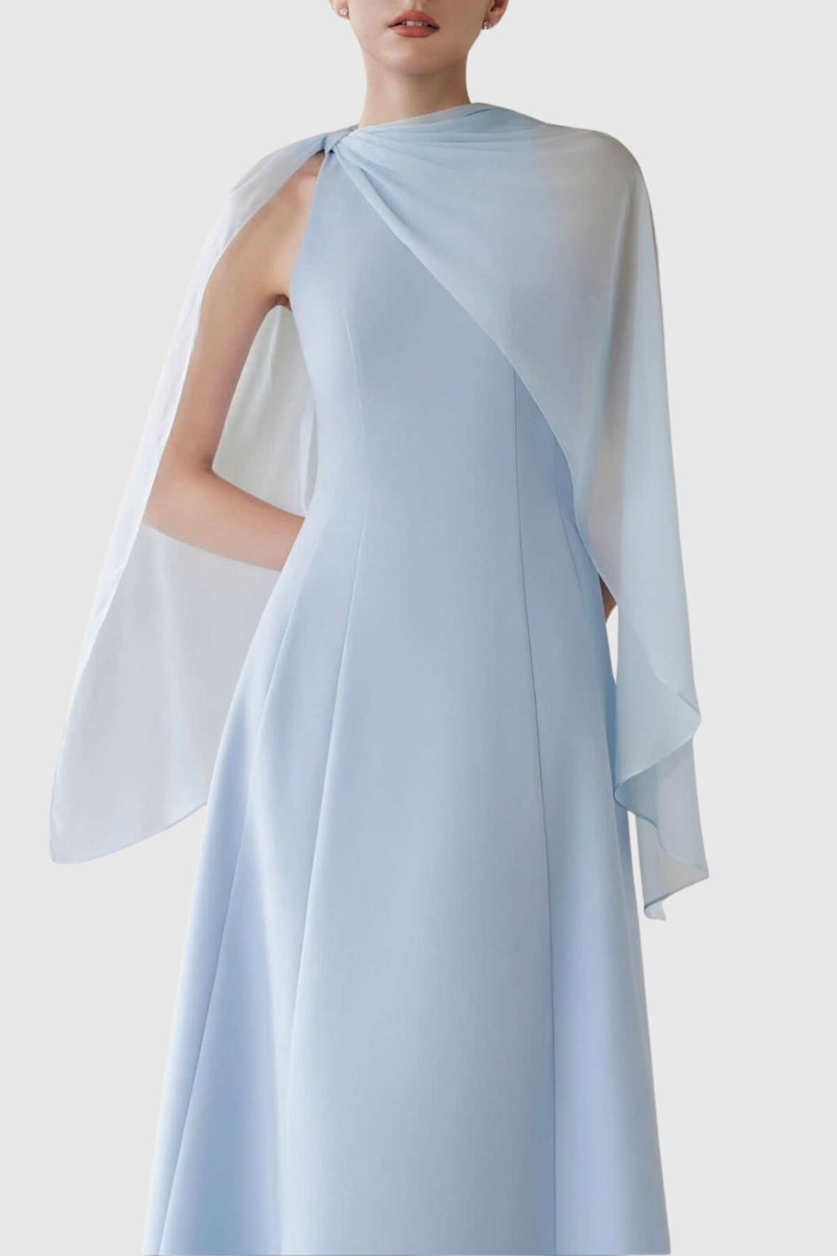 Sincere Asymmetric Mesh Cape Midi Dress