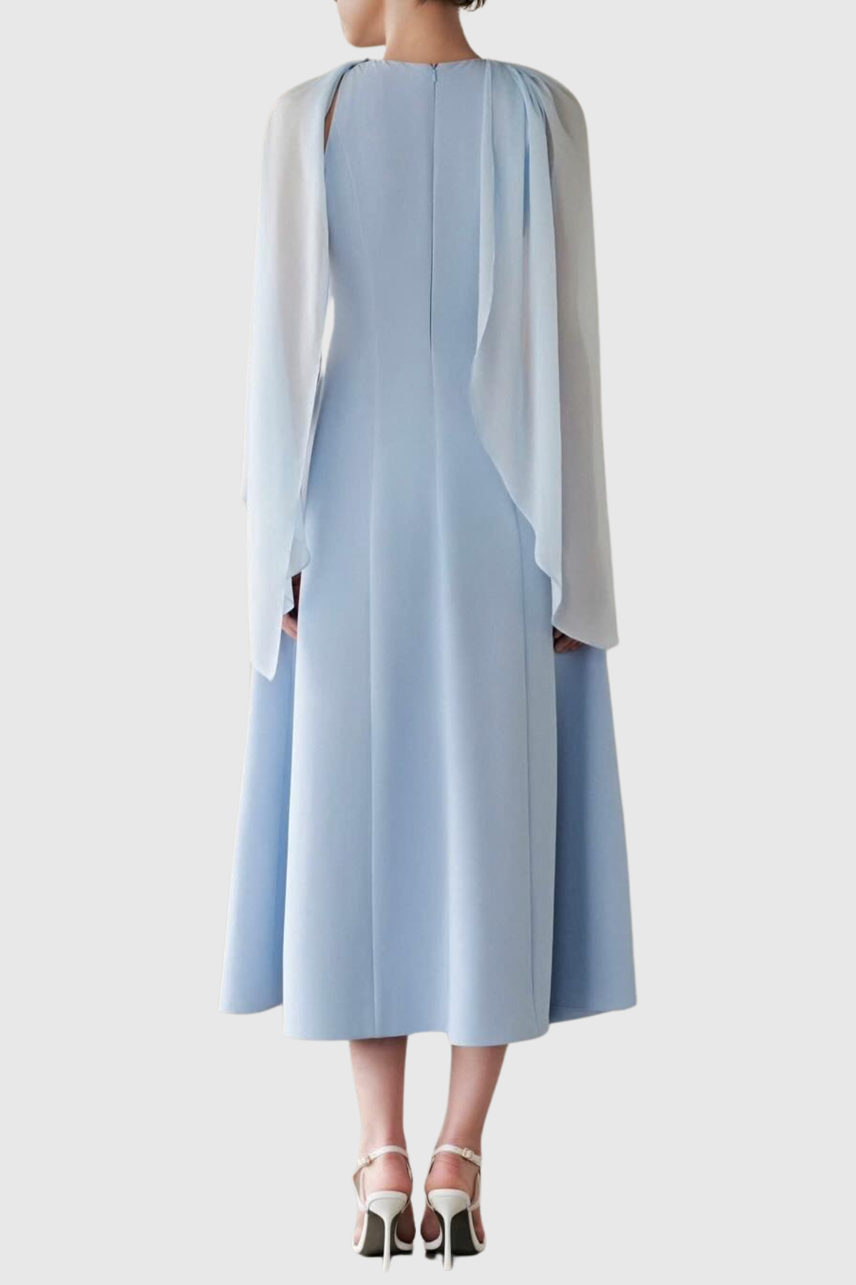Sincere Asymmetric Mesh Cape Midi Dress