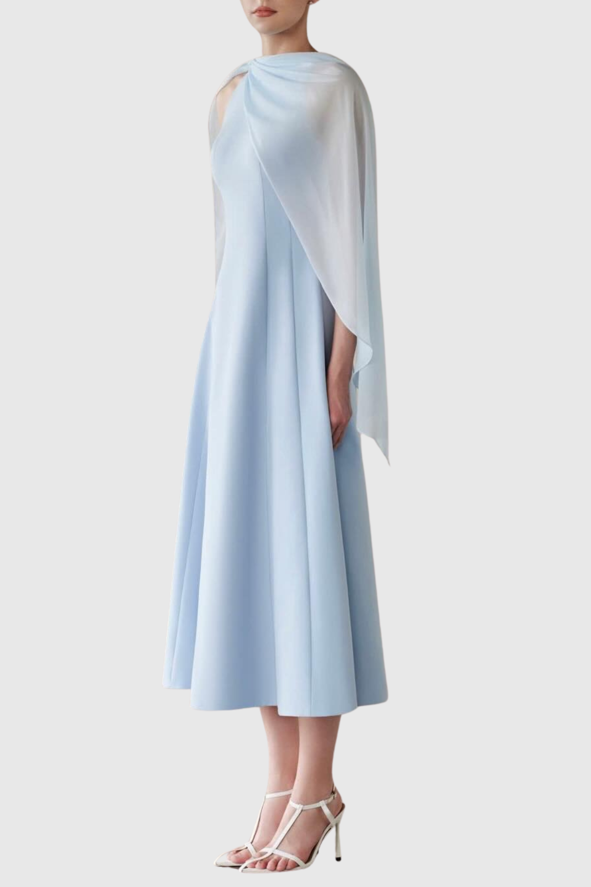 Sincere Asymmetric Mesh Cape Midi Dress
