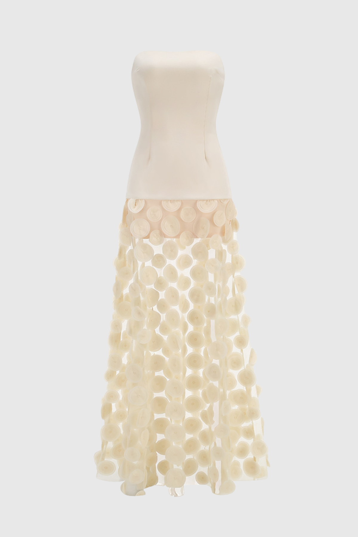 Sindri Strapless Dot Mesh Maxi Dress - Beige