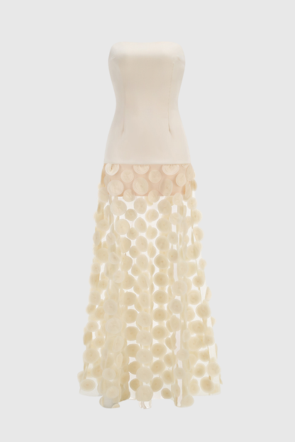 Sindri Strapless Dot Mesh Maxi Dress - Beige