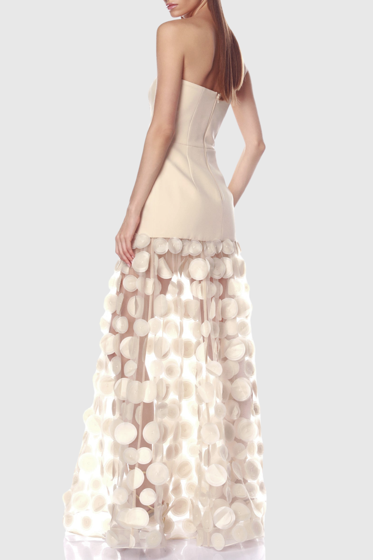 Sindri Strapless Dot Mesh Maxi Dress - Beige