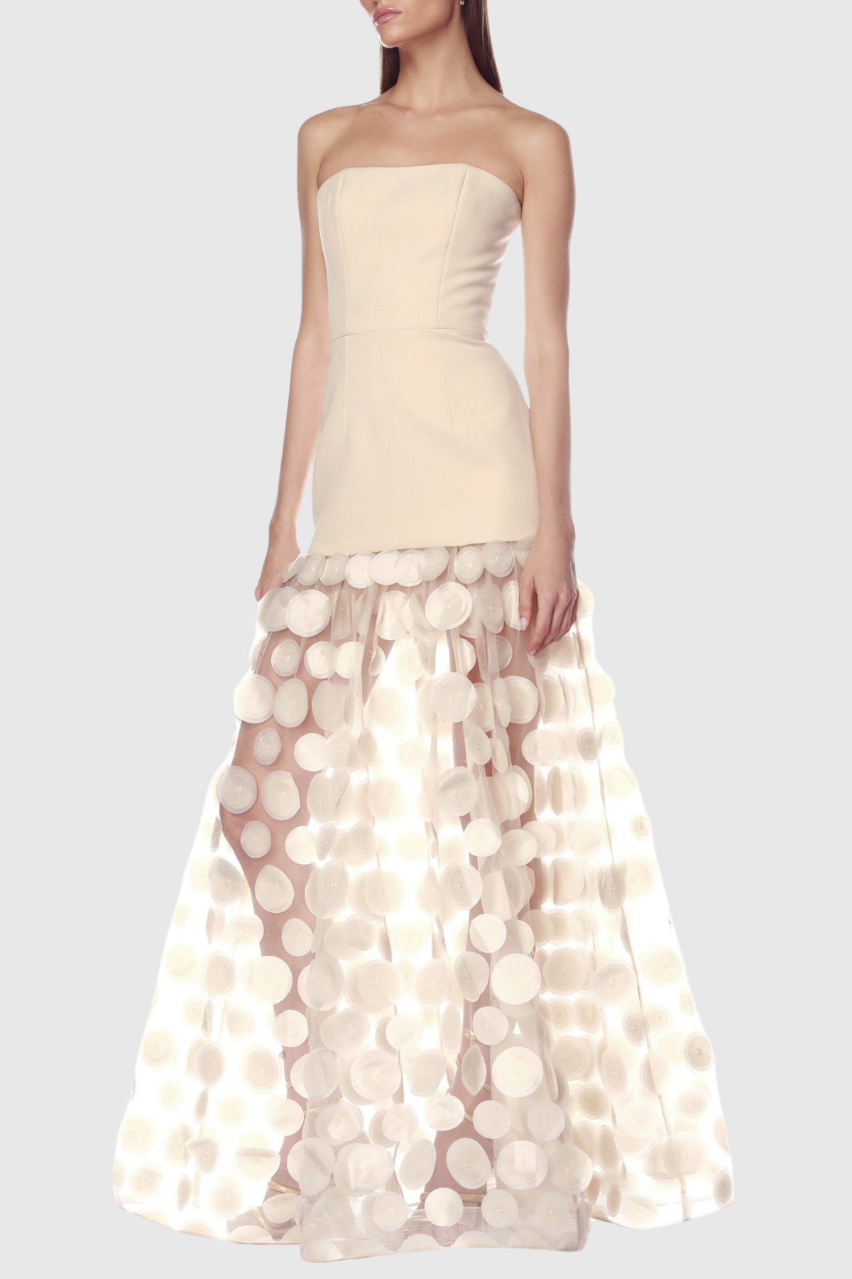 Sindri Strapless Dot Mesh Maxi Dress - Beige