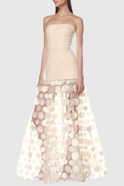 Sindri Strapless Dot Mesh Maxi Dress - Beige