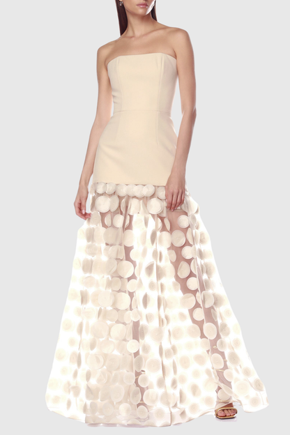 Sindri Strapless Dot Mesh Maxi Dress - Beige