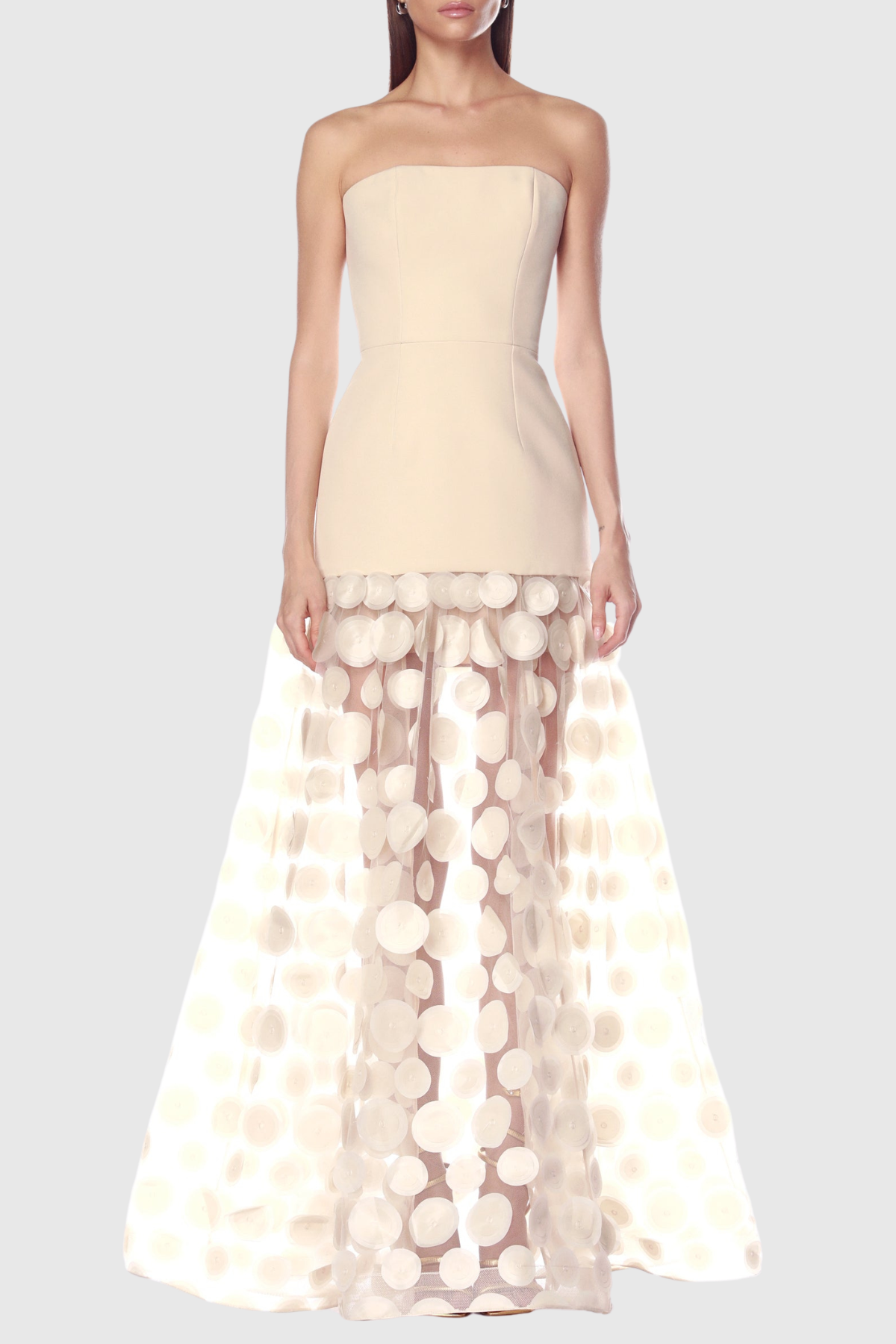 Sindri Strapless Dot Mesh Maxi Dress - Beige