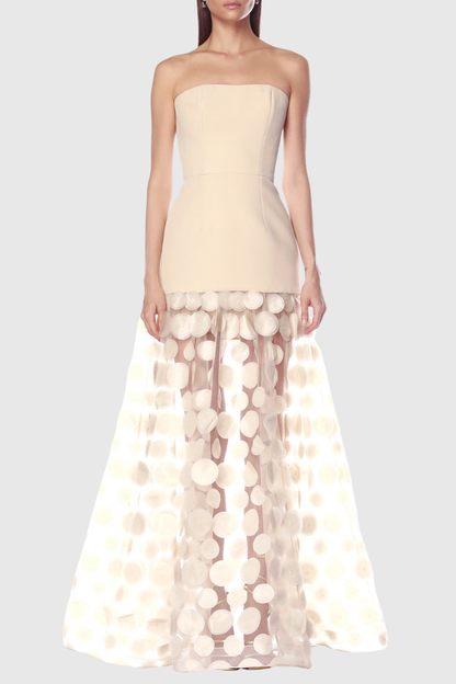 Sindri Strapless Dot Mesh Maxi Dress - Beige