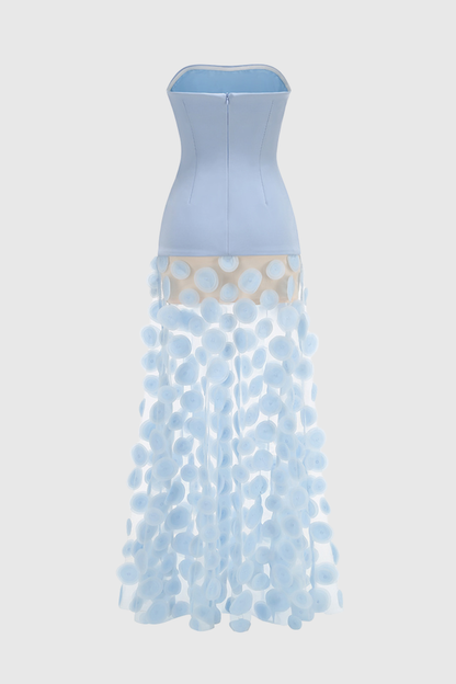 Sindri Strapless Dot Mesh Maxi Dress - Blue
