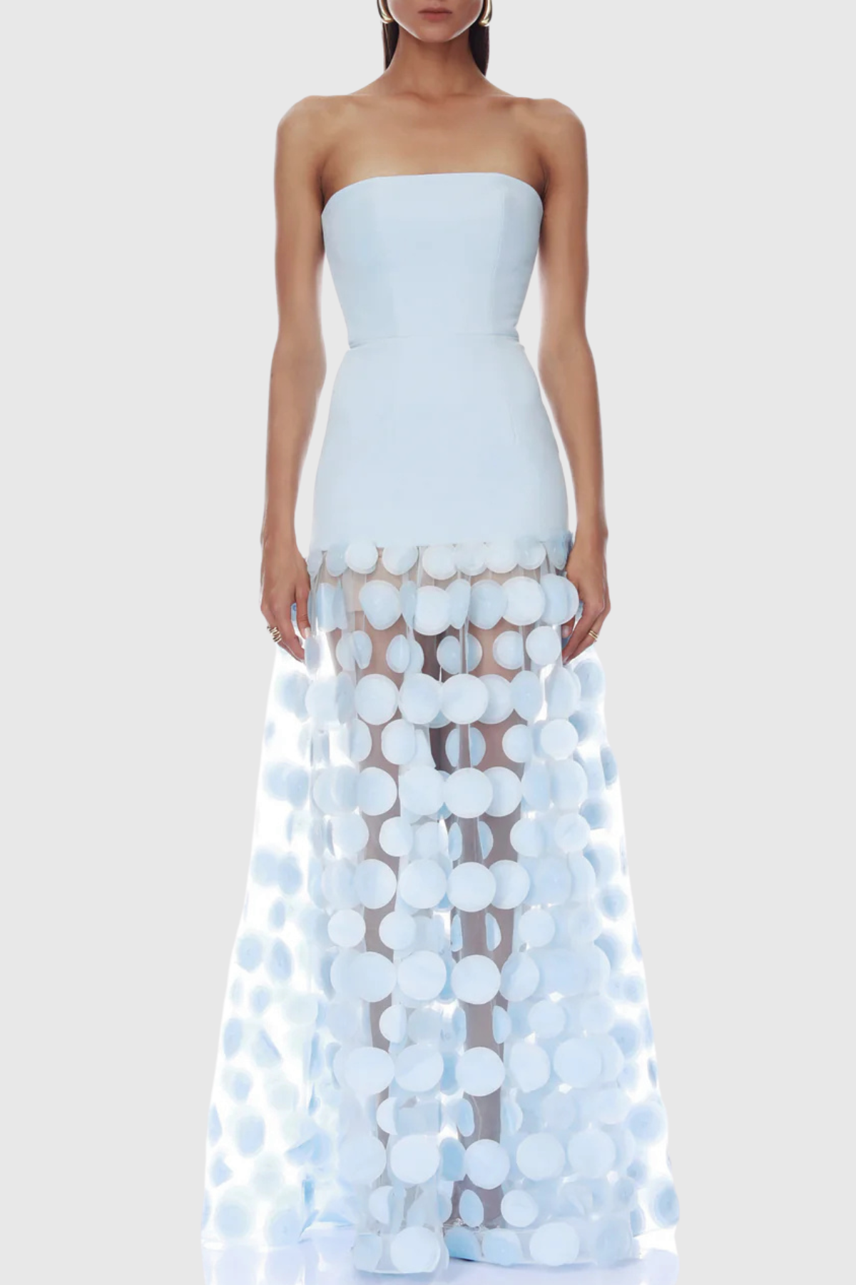 Sindri Strapless Dot Mesh Maxi Dress - Blue