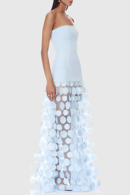 Sindri Strapless Dot Mesh Maxi Dress - Blue