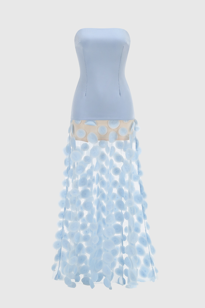 Sindri Strapless Dot Mesh Maxi Dress - Blue
