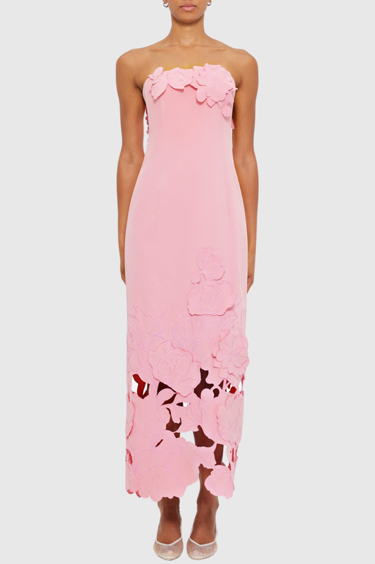 Sladia Floral Appliqué Strapless Midi Dress - Pink