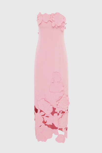 Sladia Floral Appliqué Strapless Midi Dress - Pink