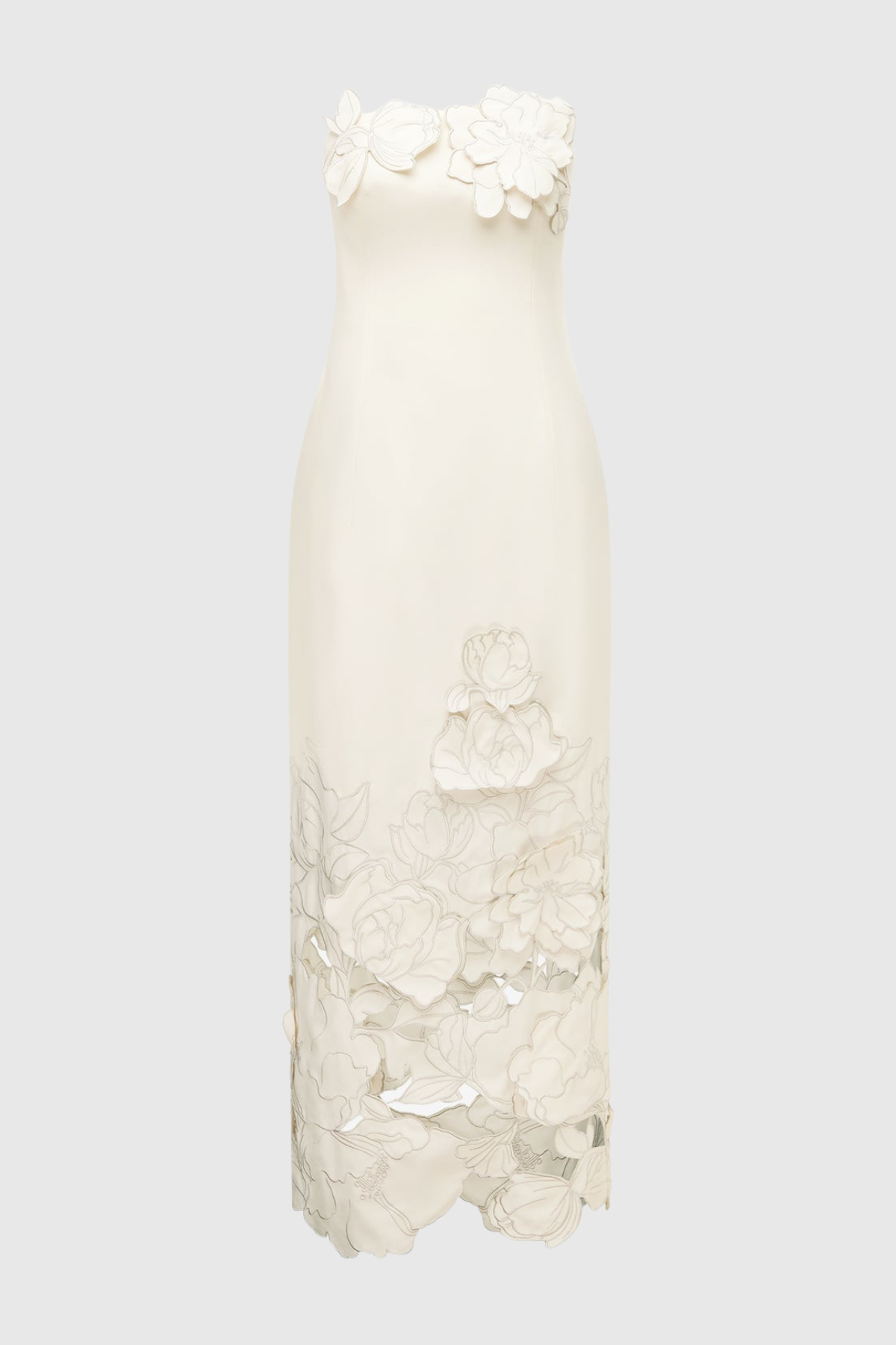 Sladia Floral Appliqué Strapless Midi Dress - White