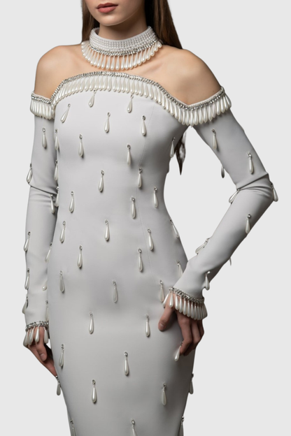 Slaia Pearl Embellished Maxi Dress - White
