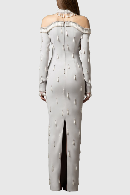 Slaia Pearl Embellished Maxi Dress - White
