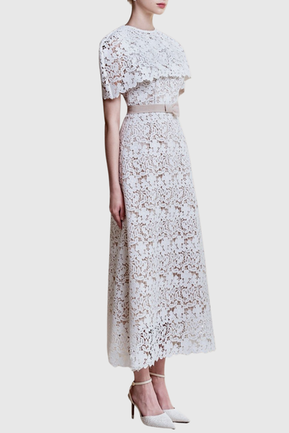 Slate Lace Cape Midi Dress