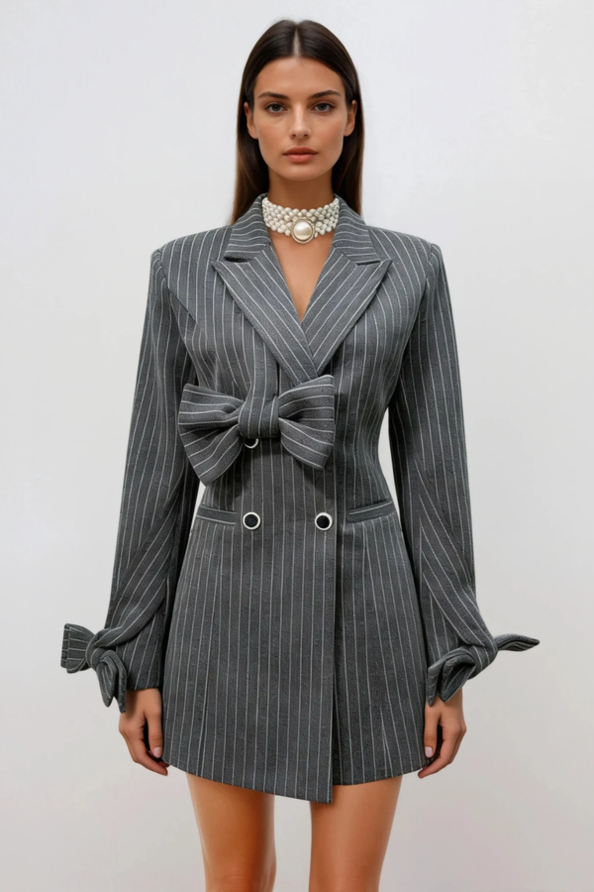Smitha Bow Pinstripe Mini Blazer Dress