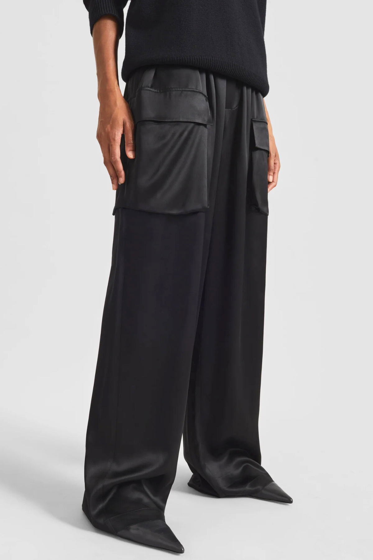 Solange Satin Cargo Pants - Black