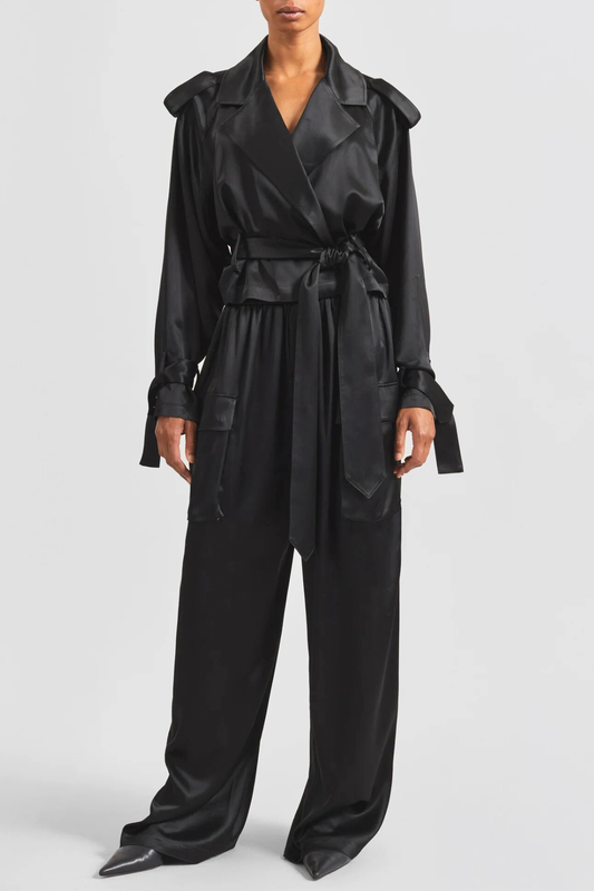 Solange Satin Cargo Pants - Black