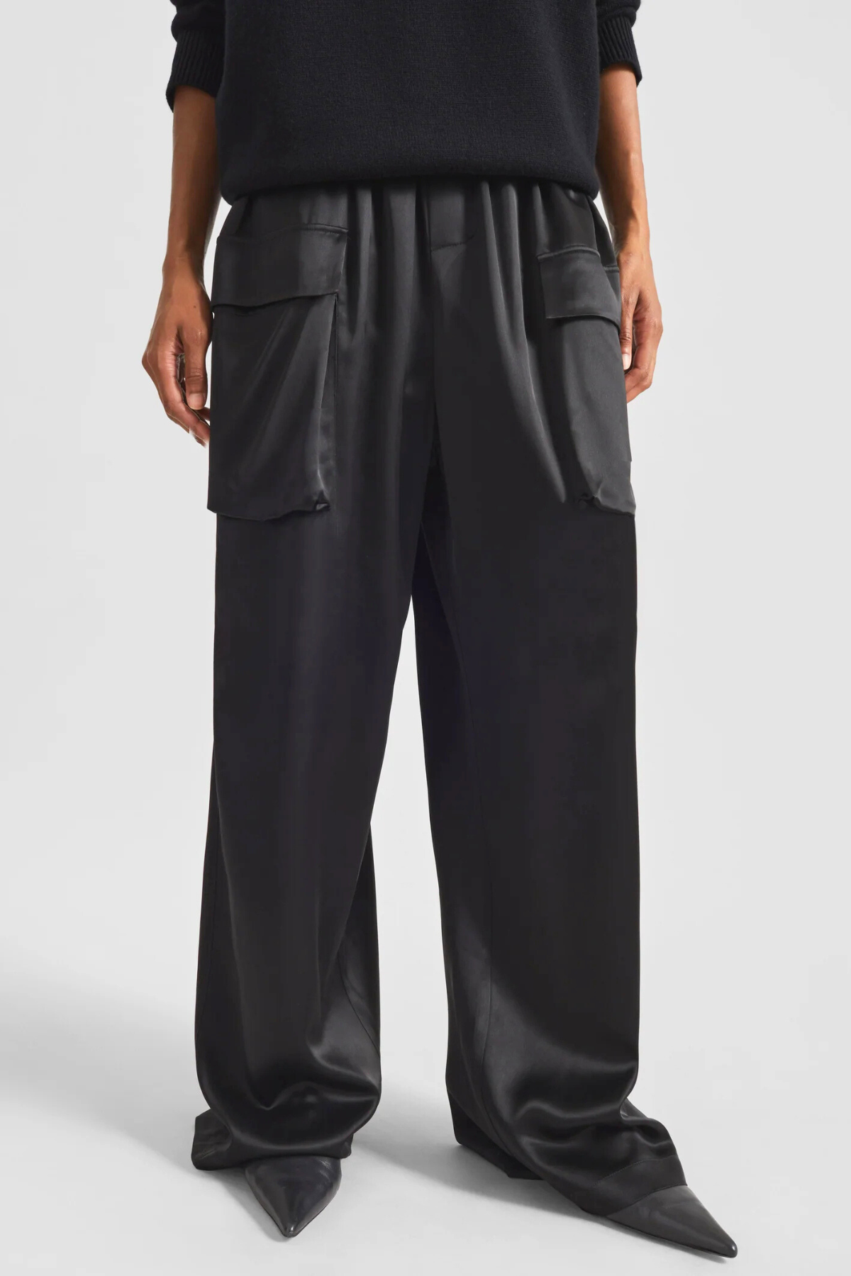 Solange Satin Cargo Pants - Black