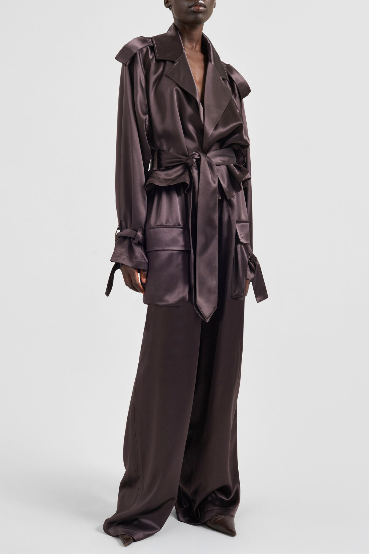 Solange Satin Cargo Pants - Brown
