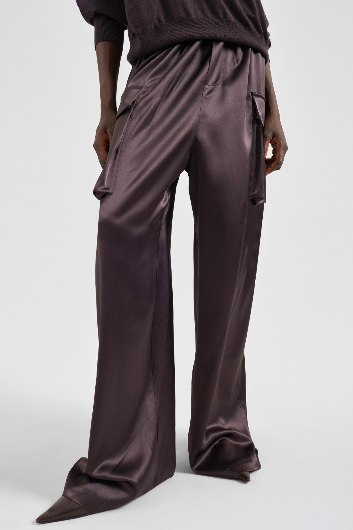 Solange Satin Cargo Pants - Brown