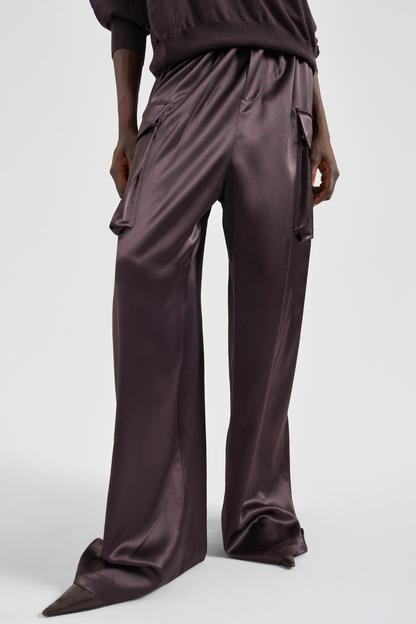 Solange Satin Cargo Pants - Brown