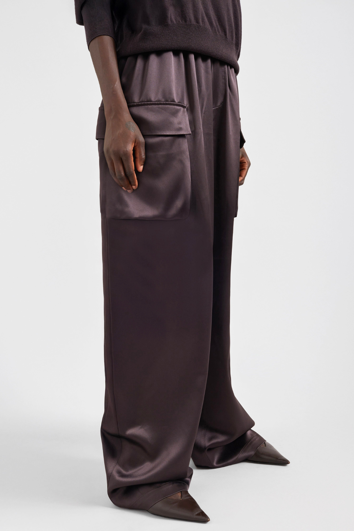 Solange Satin Cargo Pants - Brown