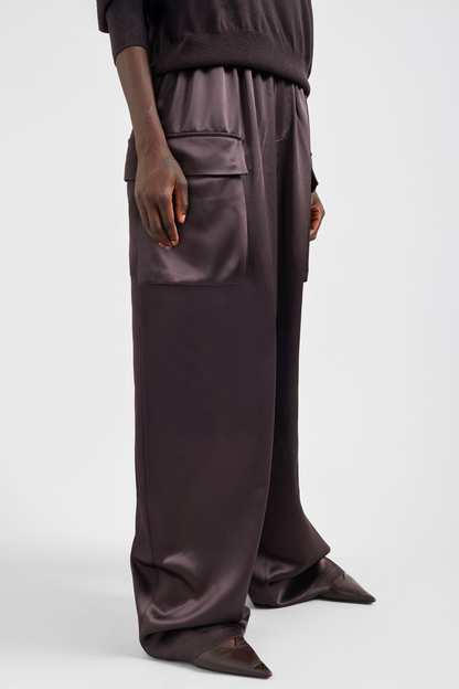 Solange Satin Cargo Pants - Brown