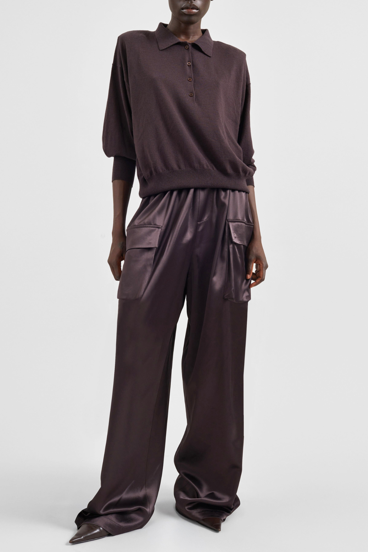 Solange Satin Cargo Pants - Brown