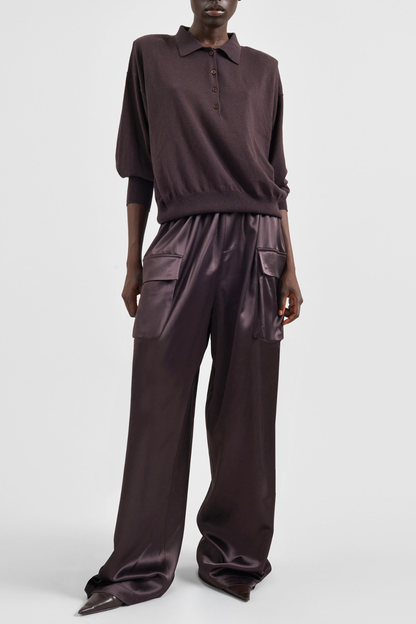 Solange Satin Cargo Pants - Brown