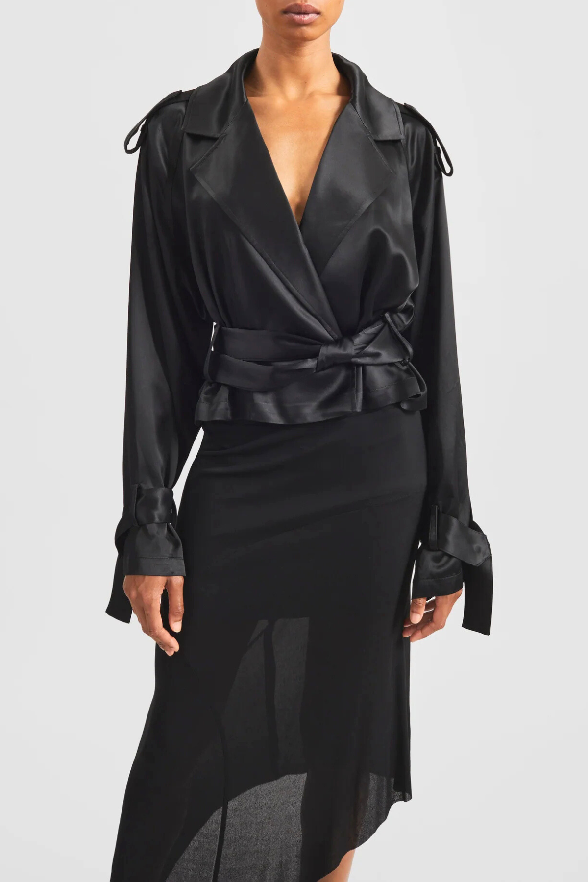 Solange Satin Short Trench - Black