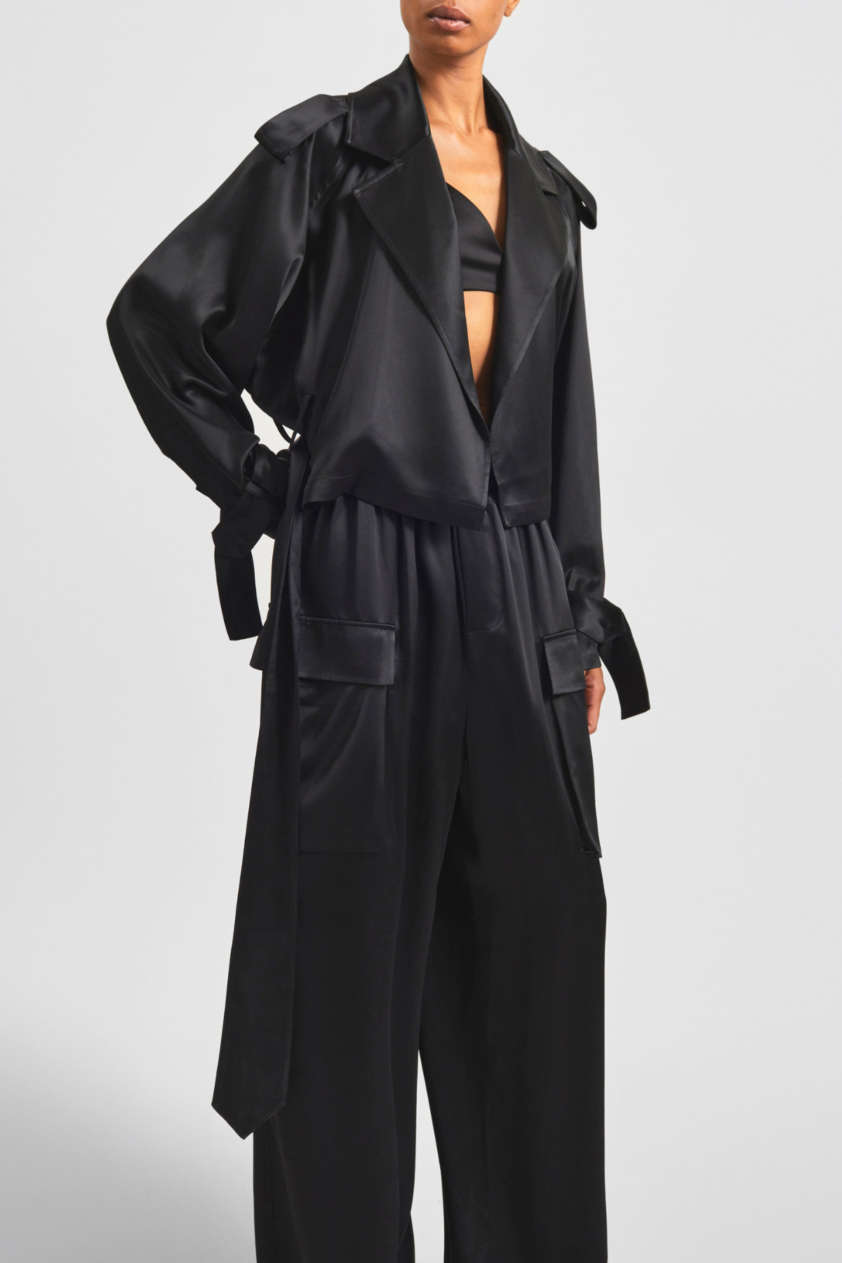 Solange Satin Short Trench - Black