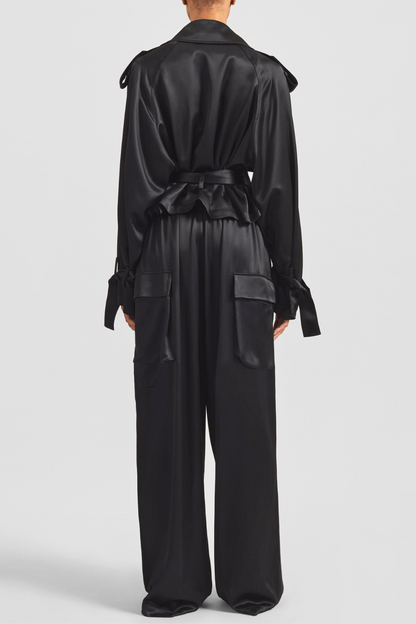 Solange Satin Short Trench - Black