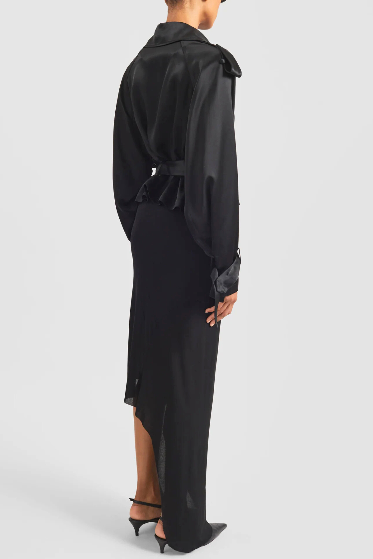 Solange Satin Short Trench - Black