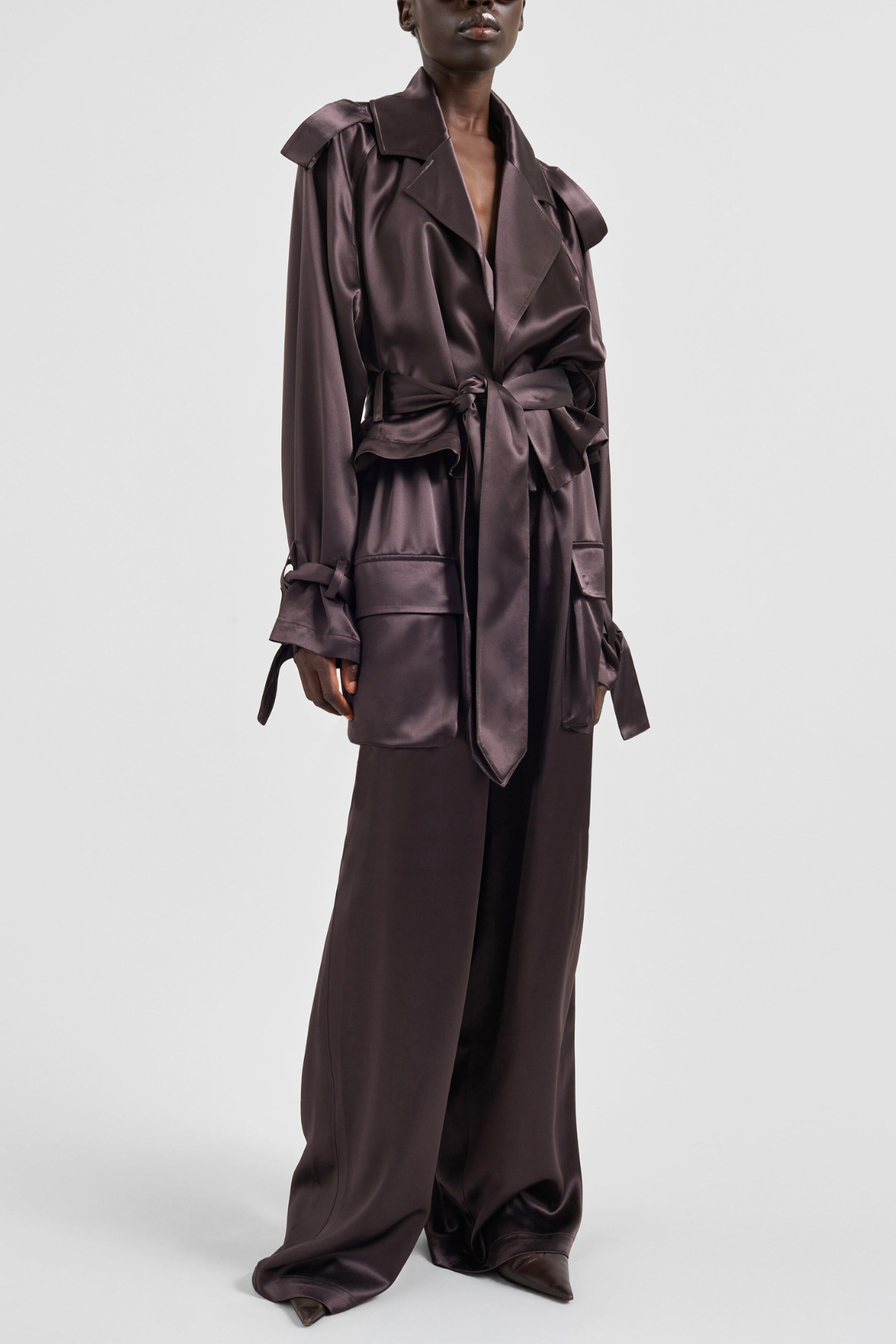 Solange Satin Short Trench - Brown
