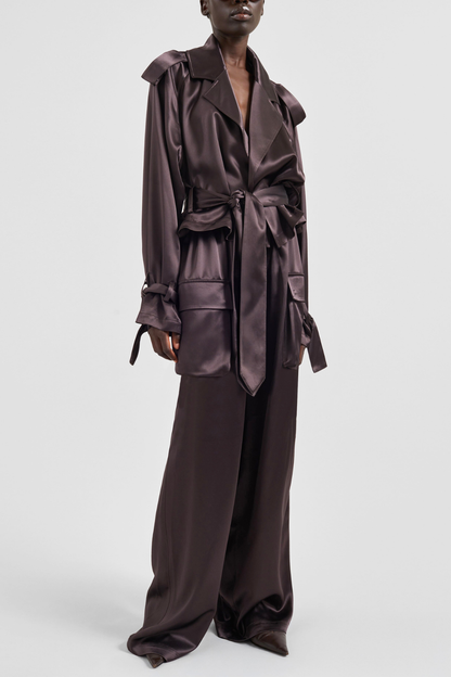 Solange Satin Short Trench - Brown