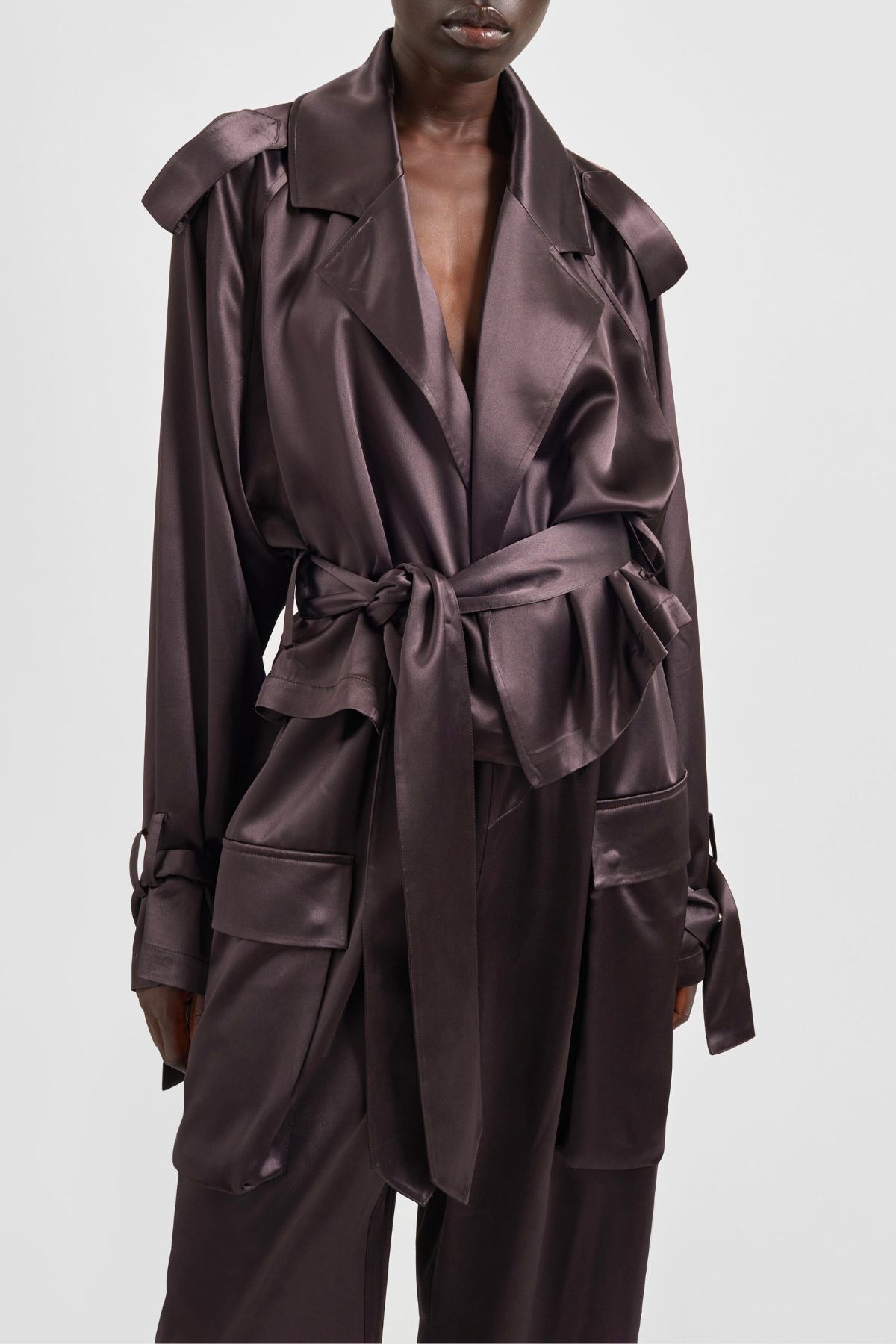Solange Satin Short Trench - Brown