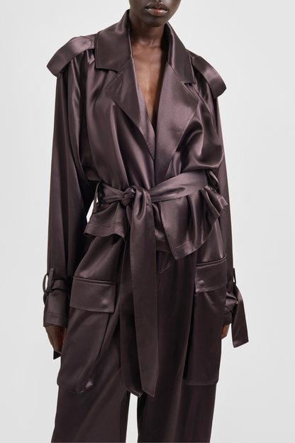 Solange Satin Short Trench - Brown
