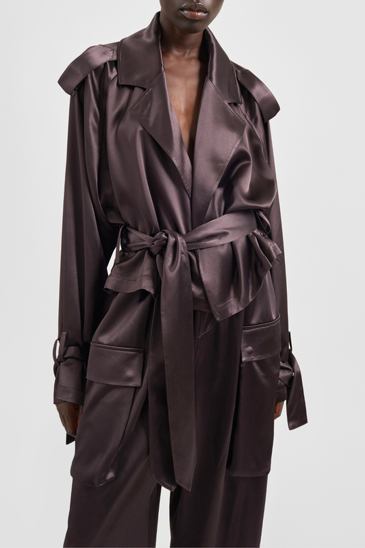 Solange Satin Short Trench - Brown