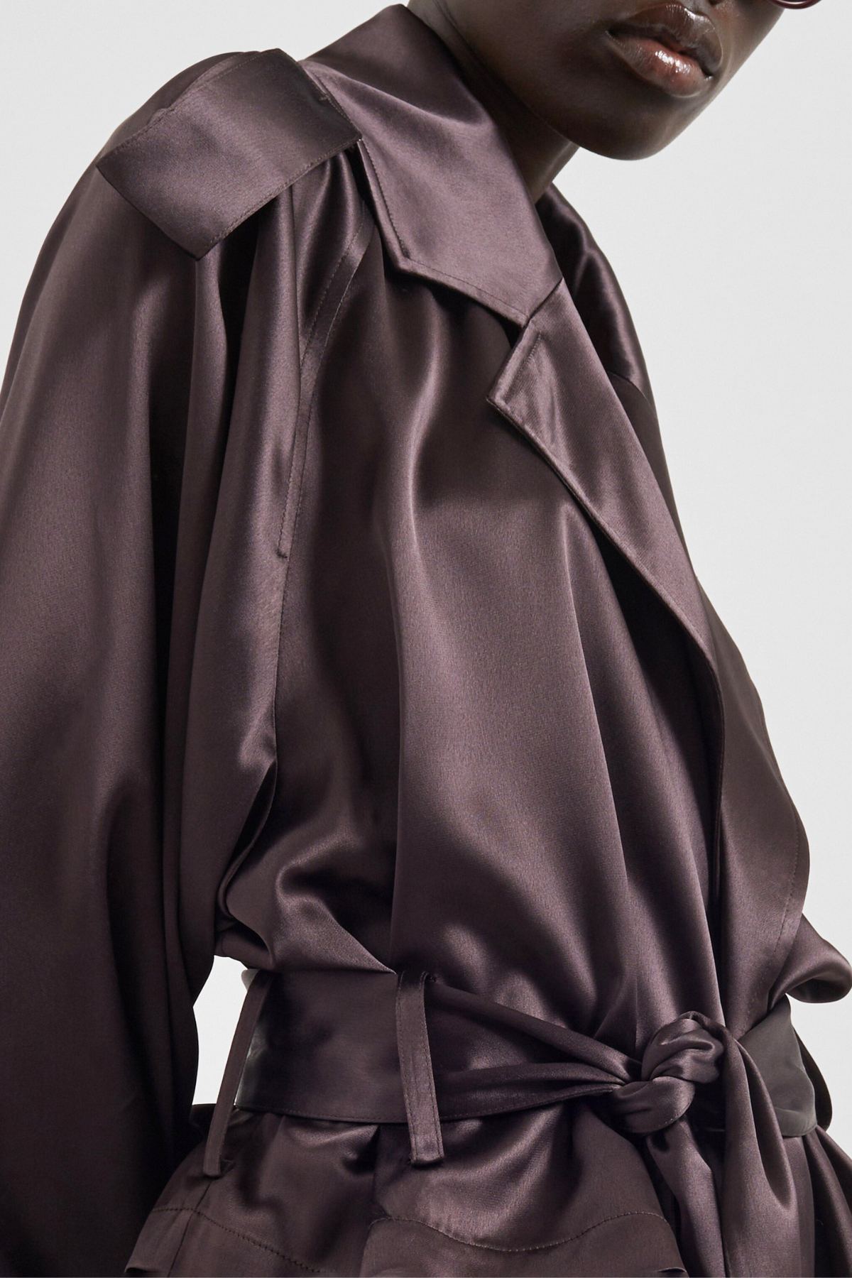 Solange Satin Short Trench - Brown