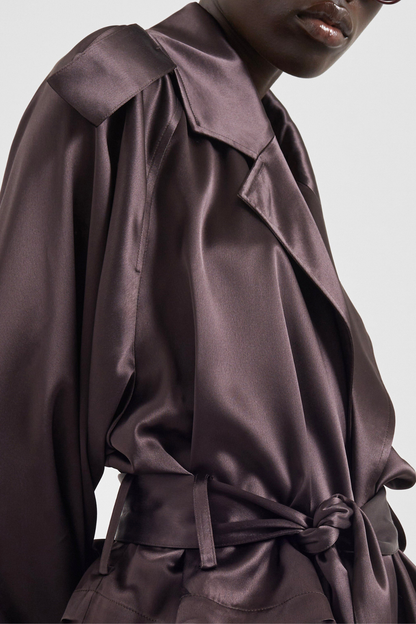 Solange Satin Short Trench - Brown
