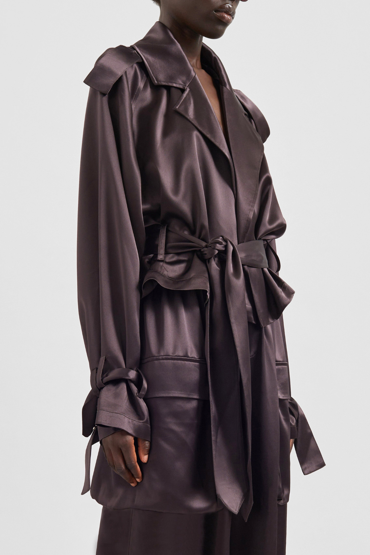 Solange Satin Short Trench - Brown