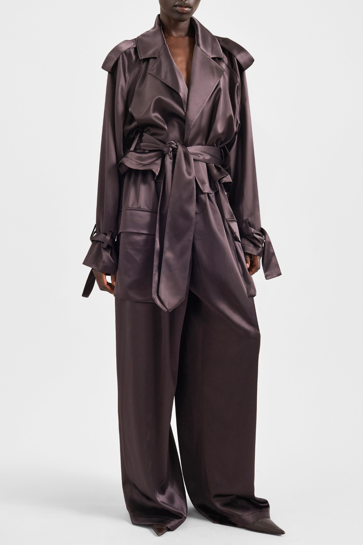 Solange Satin Short Trench - Brown