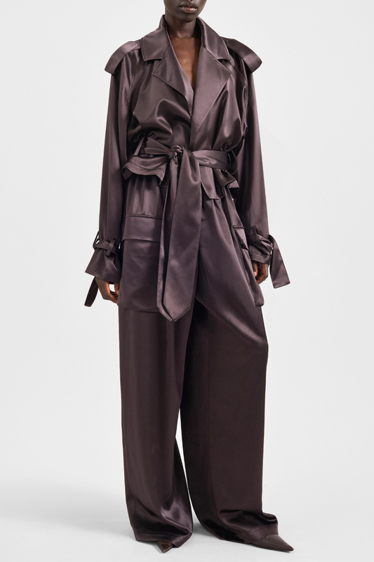 Solange Satin Short Trench - Brown