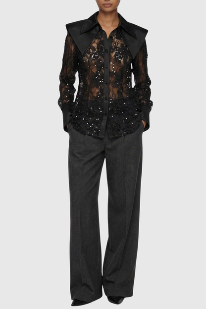 Solson Floral Lace Shirt - Black